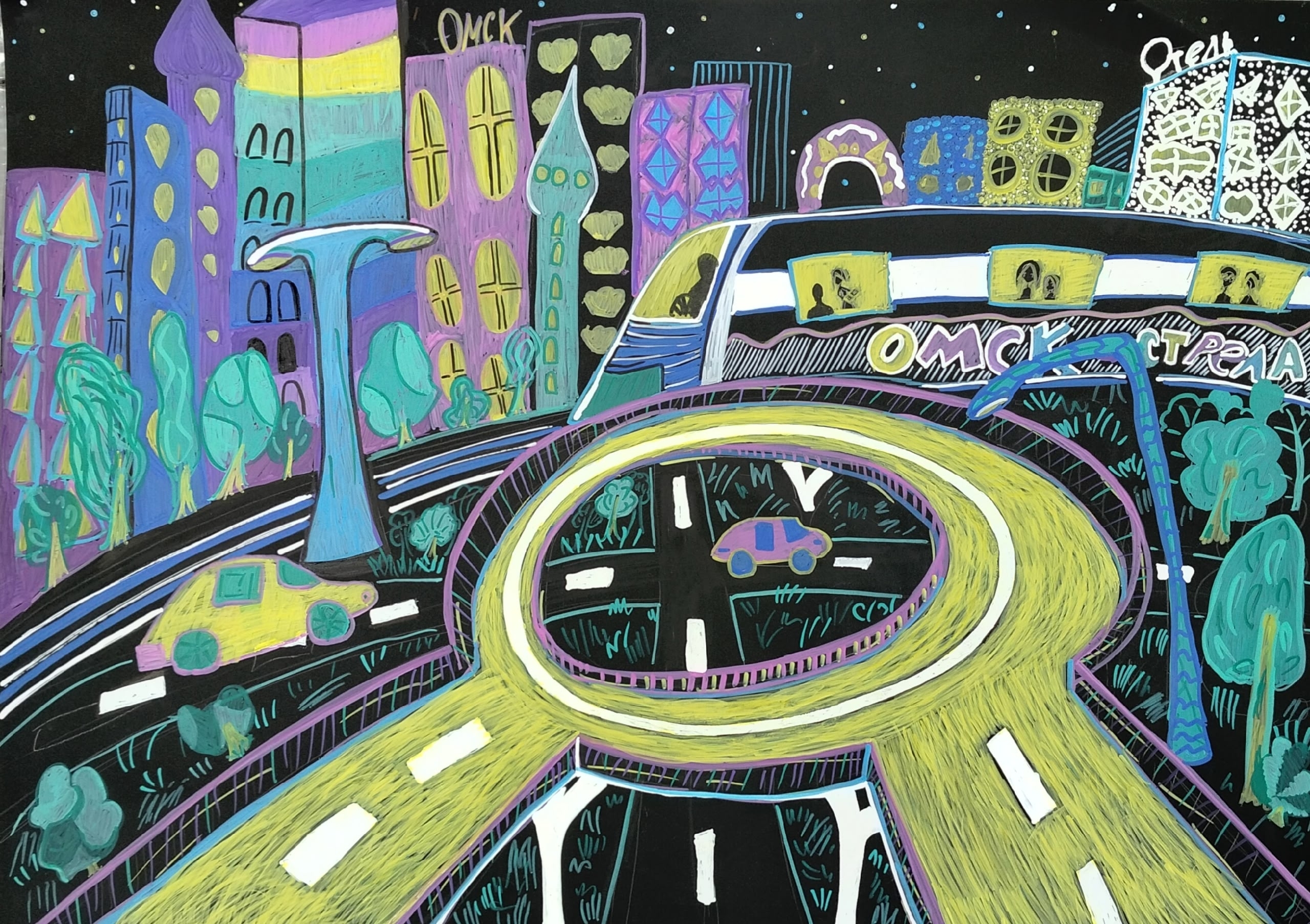 Копейкина Василиса, 10 лет, «Ночной город 2050», преп. Олейник Марина Вадимовна, МБОУ ДО  «Детская художественная школа» Калачинского района